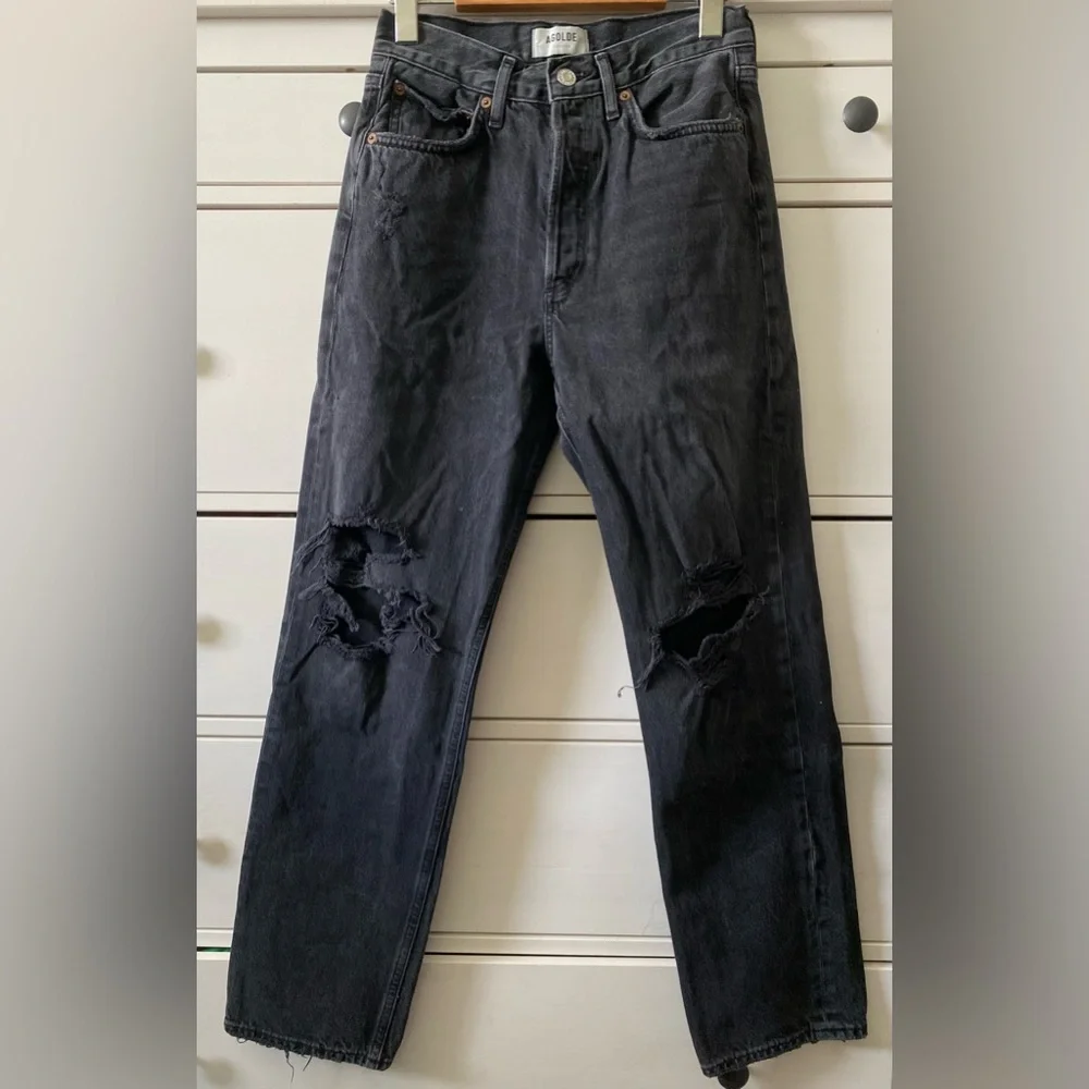 Agolde 90’s Jean Dark Denim Size 24 Distressed Button Fly 100% Cotton - Picture 3 of 8